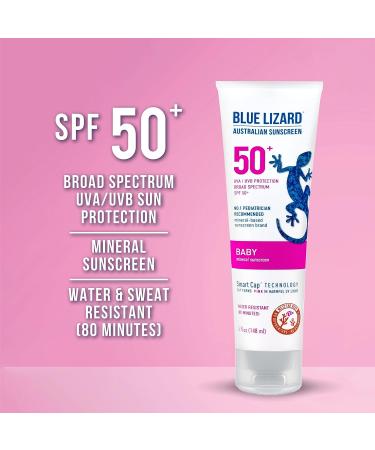 Blue Lizard Baby Mineral Sunscreen SPF 50+ 5 oz Tube - Water Resistant UVA/UVB Protection with Smart Cap Technology - Fragrance Free - Buy Online on SooperMarket.com