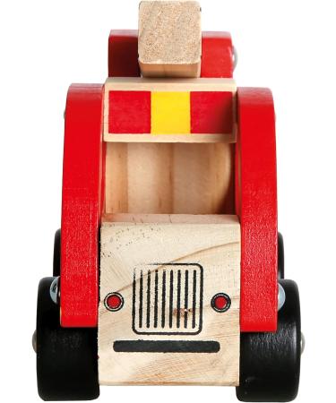 Bino Holzauto Feuerwehr - Wooden Fire Truck Toy for Kids 12 Months+ | Fold-Out Ladder PVC Tires Promotes Hand/Eye Coordination - 17x12x9 cm Red - Buy Online on SooperMarket.com