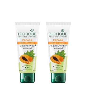 Biotique Papaya Deep Cleanse Face Wash | Gentle Exfoliation | Visibly Glowing Skin | 100% Botanical Extracts| Suitable for All Skin Types | 2x100ml
