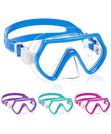 Diving goggles children swimming goggles with nose protection for young girls 180 snorkel mask with earplugs anti-losa diving mask children for 4-12 years blue