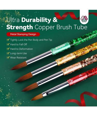 Saviland Christmas Acrylic Nail Brush Set - 4PCS Nail Art Brushes for Acrylic Powder & Liquid Monomer - Glitter Nail Art Tool for Manicure - Women's Gift Set (Size 6/10/12/14) - Buy Online on SooperMarket.com