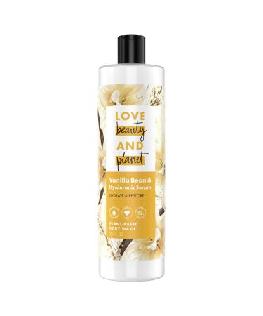 Love Beauty and Planet Plant-Based Body Wash Hydrate & Restore Vanilla Bean & Hyaluronic Serum No Sulfate Cleansers Cruelty Free 92% Naturally Derived 20 oz