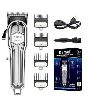 KEMEI Hair Clippers for Men Professional Barber Clippers Cordless Close Cutting Hair Trimmer Set Zero Gapped T-Blade Haircut Kit Beard Trimmer with USB Rechargeable for Family (KM-1977)