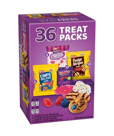 Keebler Sweet Treat Variety Pack 10ct Keebler Fudge Stripes Minis, 8ct Keebler Chips Deluxe Minis, 8ct Mother’s Circus Animal Cookies, 10ct Funables Mixed Berry Fruit Snacks 36 oz Box