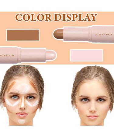 2 Color Dual Cream Contour Stick Set - Lightweight & Waterproof Highlighter and Bronzer Stick - Long Lasting Face Makeup Stick (W01LIGHT) - Buy Online on SooperMarket.com