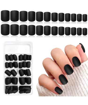 LuckForever 240pc Square Press on Nails Short Fake Nails Black Matte Artificial Fingernails Short Press on Nails Square False Nail Tips Acrylic Presson Nails & Glue Adhesive Tabs for Women Girls
