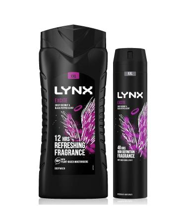 Lynx 12 Hour Refreshing Excite Shower Gel 500 with Lynx 48 Hour Excite Body Spray 250ml Leaving you smelling great Dermatologically Tested Keep Smelling Irresistible!