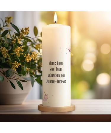 Brilliant Gravure Printed Christening Candle - Personalized Baptism Gift for Girls & Boys - High-Quality 250/80 mm Pink Butterfly Design - Buy Online on SooperMarket.com