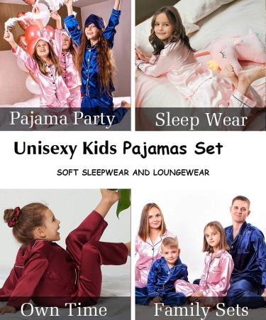 SWOMOG Kids Silk Pyjama Set - Unisex Satin Button Down PJs for Boys & Girls, Soft Sleepwear for Children, 6-7 Years, Matcha Green - Buy Online on SooperMarket.com