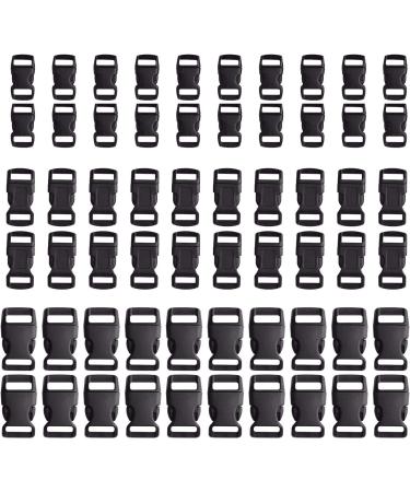 JIAKAI 60 pcs -5/8, 1/2, and 3/8 inch Black Plastic Contoured Side Release Buckles For Paracord Bracelets(20 Each)