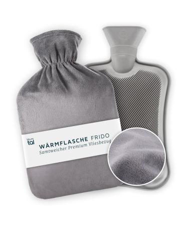 Blum Valley heat bottle Baby with gentle softfleece - hot water bottle with reference 1.5l - washable hot water bottle fluffy - bed bottle made of natural rubber - 100% run -out heat bottle children/babies - gray soft fleece gray
