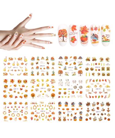 Thanksgiving DecorationsFall Nail Stickers Autumn Maple Leaves Pumpkin Turkey Nail Art Stickers Thanksgiving Themed Water Transfer Nail Decorations