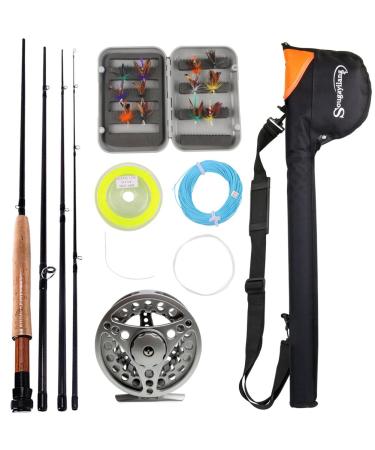Sougayilang Saltwater Freshwater Fly Fishing Rod with Reel Combo Kit A: Silver Kits with Bag