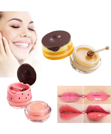 Lip Mask Honey Lip Mask Propolis Moisturizing Honey Lip Mask Lip Balm Nourishing Anti-Wrinkle Lip Care With Brush Reduces Lip Lines Hydrate & Plump for Dry Chapped Lips (Honey+Strawberry)