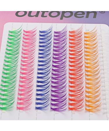 Outopen 14MM Colored Cluster Lash Extensions - 140 PCS C Curl Wispy Natural Eyelashes - DIY Reusable 7 Color Mix - Buy Online on SooperMarket.com