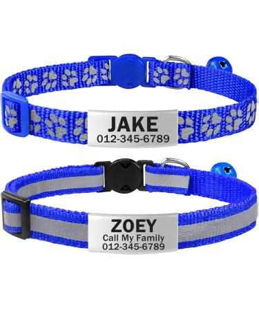 Tagme 2 Pack Cat neck band with name and telephone number cat necklace with safety clasp and bell 18-31 cm for cats navy blue standard size 18-31cm navy blue