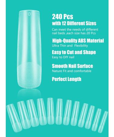 Deciniee Full Cover Gel Nail Tips 240Pcs - Square Nail Tips for Acrylic & Gel Extensions | Professional 12 Sizes for Salon & Home Nail Designs - Buy Online on SooperMarket.com
