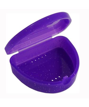 Slim Orthodontic Dental Case - Colour & Glitter Choices for Retainers Bleaching Trays Dentures & More (Glitter Purple)