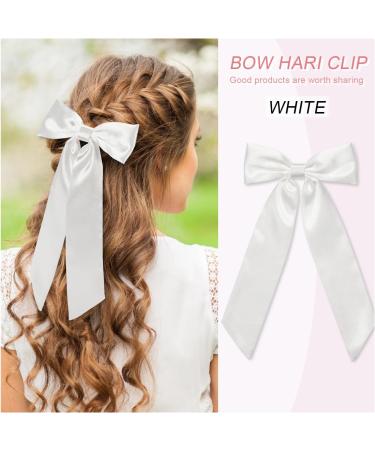 WantGor Long Tail Bow Hair Clips Hair Ribbon Bows Satin Bowknot Clip Large Hair Barrettes Cute Ponytail Holder Hair Accessories for Women Daily Party Wedding Prom (White) - Buy Online on SooperMarket.com