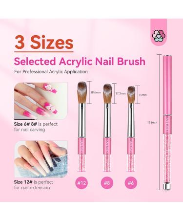 Saviland Acrylic Nail Brush Set - 3 Professional Brushes for Acrylic Application | Sizes 6 8 12 | Perfect for Nail Art Extensions & Carving - Buy Online on SooperMarket.com