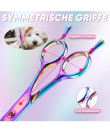 Professional Curved Dog Care Scissors - Safe Round Pointed Pet Fur Scissors for Dogs & Cats | Japanese 440C Stainless Steel | Rainbow Design - Buy Online on SooperMarket.com