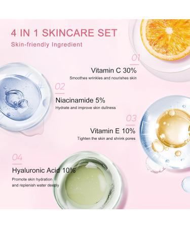 4 in 1 Face Care Kit for Women | Anti-Aging Skin Care Set | Reduce Wrinkles with Hyaluronic Acid Niacinamide Vitamin C & E | Perfect Gift for Daily Skin Care Routine - Buy Online on SooperMarket.com