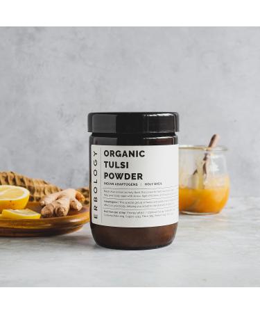Organic Tulsi Powder 180g - Holy Basil for Calm and Mood - Raw, Vegan, Gluten-Free - Non-GMO - No Additives - Recyclable Glass Jar - Buy Online on SooperMarket.com