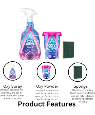 Fabric Stain Remover For Clothes Bundle - Set Includes Astonish Oxy Active Stain Remover Spray (750ml) and Oxy Active Stain Remover Powder (625g) With Sponge. - Buy Online on SooperMarket.com
