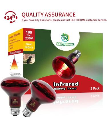 REPTI HOME Reptile Heat Lamp Bulb Infrared Heat Lamp for Reptile 100W 2Pack Basking Spot Red Heat Bulb for Lizards Turtles Chicks Puppies 100.0 Watts - Buy Online on SooperMarket.com