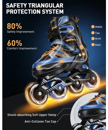Eodora Kids Inline Skates Adjustable | Boys Girls Roller Blades with Light up Wheels | Indoor Outdoor Fun Flashing Skates | Blue Small (11J-1) - Buy Online on SooperMarket.com