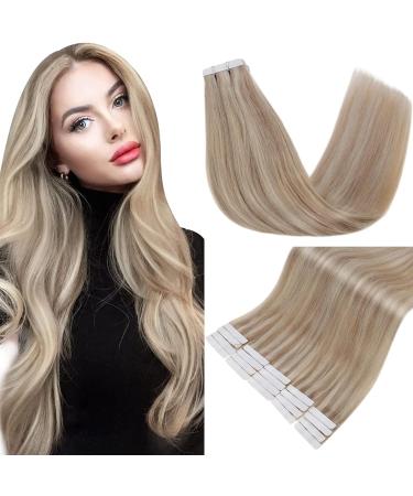FSHINE 40cm Real Hair Tape Extensions - Ash Blonde Highlight 20 Remy Hair Pieces Invisible Adhesive #18P613 - Quality Bleaching Blonde Hair Extensions - Buy Online on SooperMarket.com