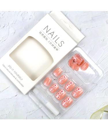 Cherry Blossom Flower Press on Nails - Short Pink Square Fake Nails with Nail Glue | French Acrylic Full Cover False Nails for Women & Girls - 24PCS - Buy Online on SooperMarket.com