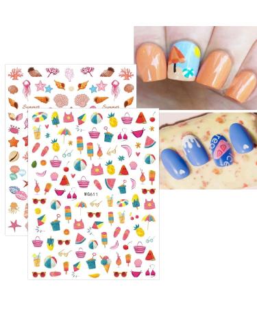 Summer Ocean Nail Art Stickers - 12 Self-Adhesive Decals for Fish, Beach, Turtle, and Whale Designs | Nail Supplies for Unique Nail Art Decor - Buy Online on SooperMarket.com