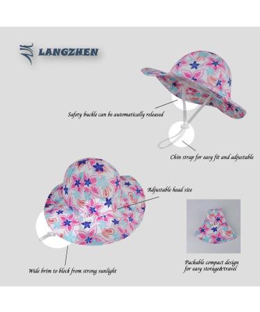 LANGZHEN Baby Girls Beach Sun Hat with Chin Strap | Adjustable Toddler Kids Wide Brim Summer Play Hat | Maple Leaves Design | 1-2 Years - Buy Online on SooperMarket.com