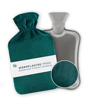 Blum Valley heat bottle Baby with a gentle softfleece - hot water bottle with reference 1.5l - washable hot water bottle fluffy - bed bottle made of natural rubber - 100% run -out heat bottle children/babies - green soft fleece green