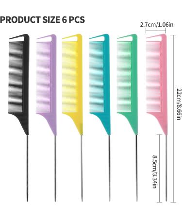 6Pcs Metal Rat Tail Combs Fine Tooth Rattail Comb Parting Combs with Stainless Steel Pintail for Braiding Hair Sectioning Teasing Styling(8.66 Inch) - Buy Online on SooperMarket.com