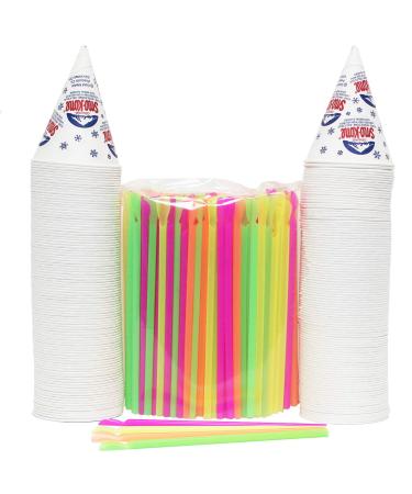 200 Snow Cone Cups 6 Oz and 200 Spoon Straws 400 Piece Set