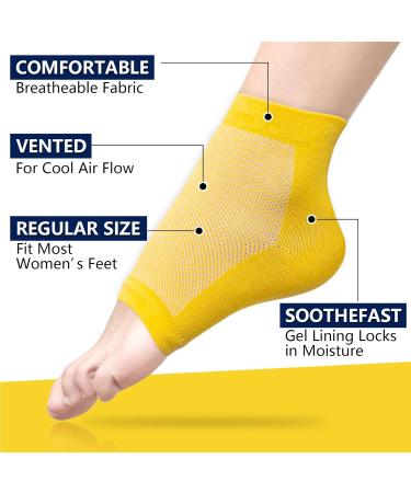 Moisturizing Gel Heel Socks - 2 Pairs for Cracked Feet Care | Night Treatment for Dry Heels | Spa Socks for Men & Women - Yellow Regular - Buy Online on SooperMarket.com