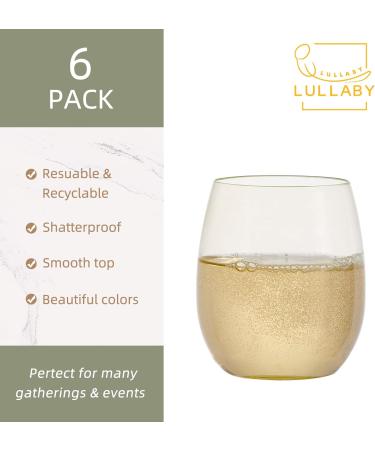 Lullaby 6 Pack Stemless Plastic Wine Glasses - 12oz Shatterproof BPA-Free Cups for Wedding Party & Mother's Day - Transparent Green - Buy Online on SooperMarket.com