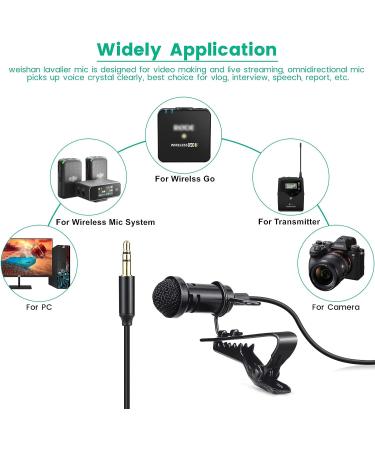 Weishan Media Mod Mic for GoPro HERO11-9 Black Action Camera | Lavalier Lapel Microphone with Clip | Compatible with GoPro Pro 3.5mm Mic Adapter | 5ft Cable for Vlogging - Buy Online on SooperMarket.com