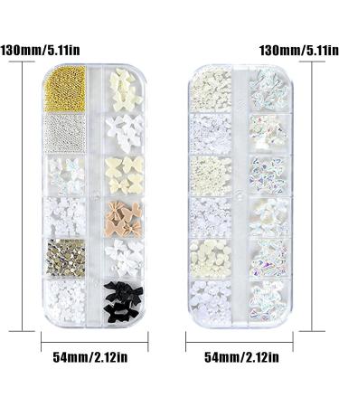 3D Nail Charms 2 Boxes Multi-Shape Aurora Bow Butterfly Flower Nail Art Charms Nail Pearls Rhinestone Caviar Beads Crystal Nail Gems for Nail Art Decoration DIY Crafts (A) - Buy Online on SooperMarket.com