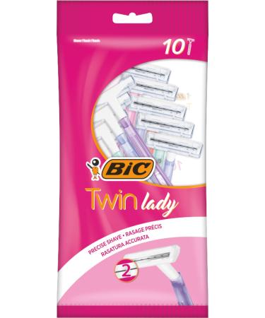 BIC Twin Lady Disposable Razors with 2 Stainless Steel Blades and Lightweight Handles Assorted Colours Pack of 10 10 count (Pack of 1)