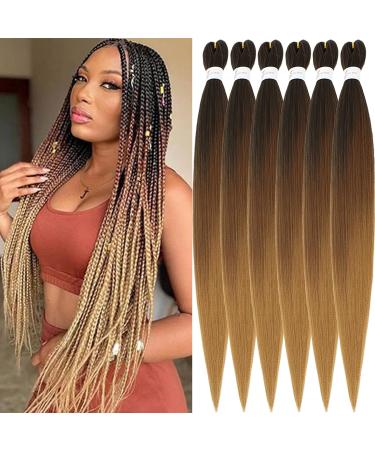 Xusuperb 36 inch long Pre Stretched Braiding Hair Ombre Easy Braids Extensions Black Braun KanCalon Kunsthaar 6 Packs Soft Knotless Yaki-Textur braids Hair extensions (T1B/30/27#) 91.4 cm (6 Pack) T1B/30/27#
