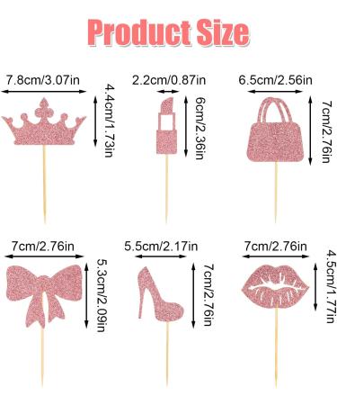 24pcs Princess Cupcake Toppers Glitter Pink Cupcake Decoration Lipstick High Heel Crown Lip Handbag Bow Cake Topper for Birthday Wedding Baby Shower Bachelorette Party Supplies - Buy Online on SooperMarket.com