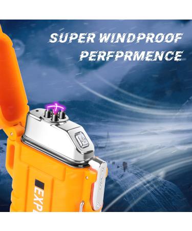 USB Rechargeable Windproof Arc Lighter Waterproof - Dual Arc Plasma Lighter with Emergency Whistle for Outdoor Adventure - Camping Gadgets (Orange) - Buy Online on SooperMarket.com