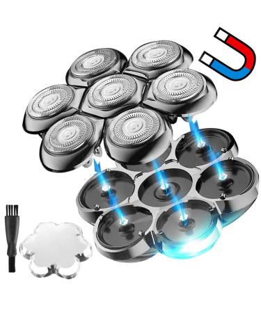 Universal Magnetic 7 Blades Head Shaver Replacement Heads Compatible with Freedom Eagle Shaver Compatible with mainstream shaver brands Universal replacement heads (7 Silver)