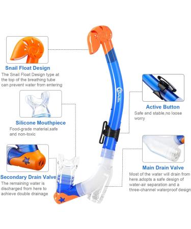 Dorlle Kids Snorkel Set - Premium Dry Snorkel Mask with Anti-Fog Goggles - Blue | Ideal Snorkeling Package for Children - Buy Online on SooperMarket.com
