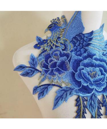 Peacock Flower Embroidered Lace Neckline Collar | Warm Tones Floral Brown Leaf Applique | Sewing Applique Patches | ZALALAA (Blue C) - Buy Online on SooperMarket.com