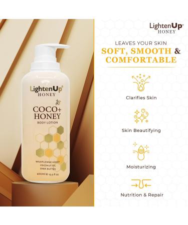 LightenUp Honey Skin Brightening Body Lotion - 13.5 fl oz - Fade Dark Spots & Hyperpigmentation with Shea Butter & Honey - For Face, Knees, Elbows - Buy Online on SooperMarket.com