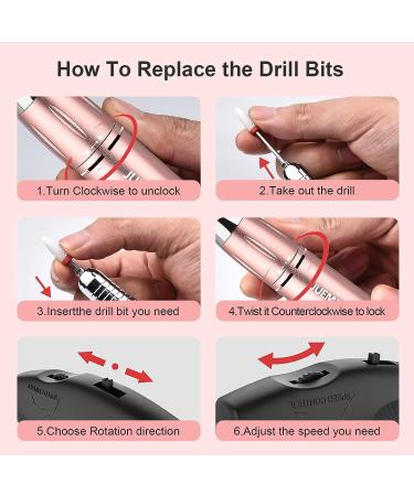 JUEMEL Portable Electric Nail Drill Kit 35000rpm - Professional Efile Set for Acrylic and Gel Nails - Manicure Pedicure Tool with 17pcs Bits and Accessories - Pink - Buy Online on SooperMarket.com
